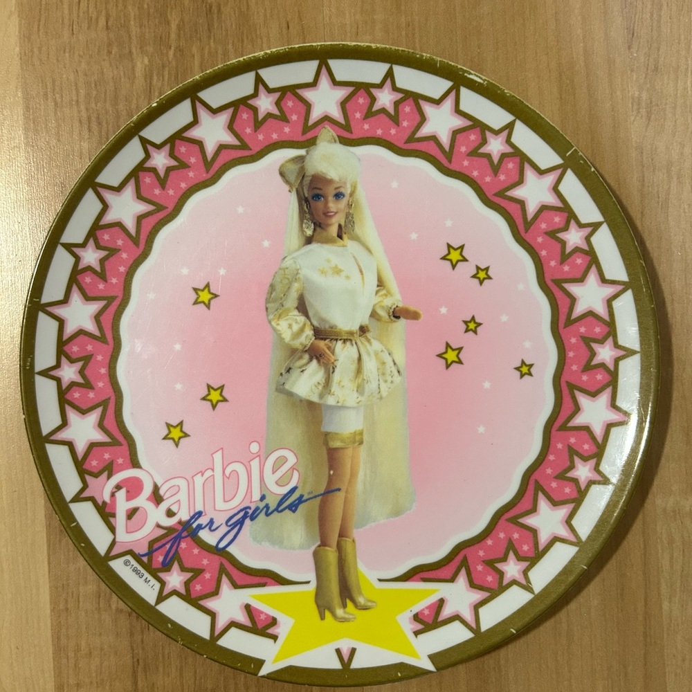 Vintage Plastic Barbie Plate - Pink and Gold